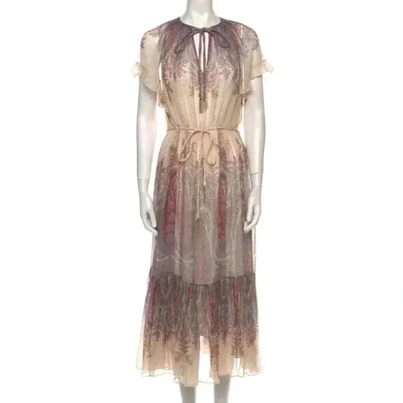 ZIMMERMANN Silk Midi Dress Lucky Flutter Braid Belt Tie Paisley Tassel AU 1 US 6 - Picture 6 of 8